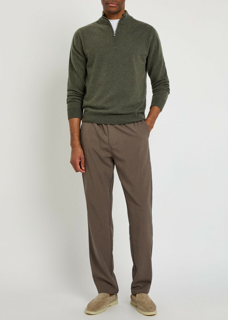Sunspel Half-zip Cashmere Jumper Khaki