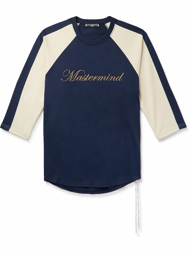 Photo: Mastermind World - Logo-Print Colour-Block Cotton-Jersey T-Shirt - Blue