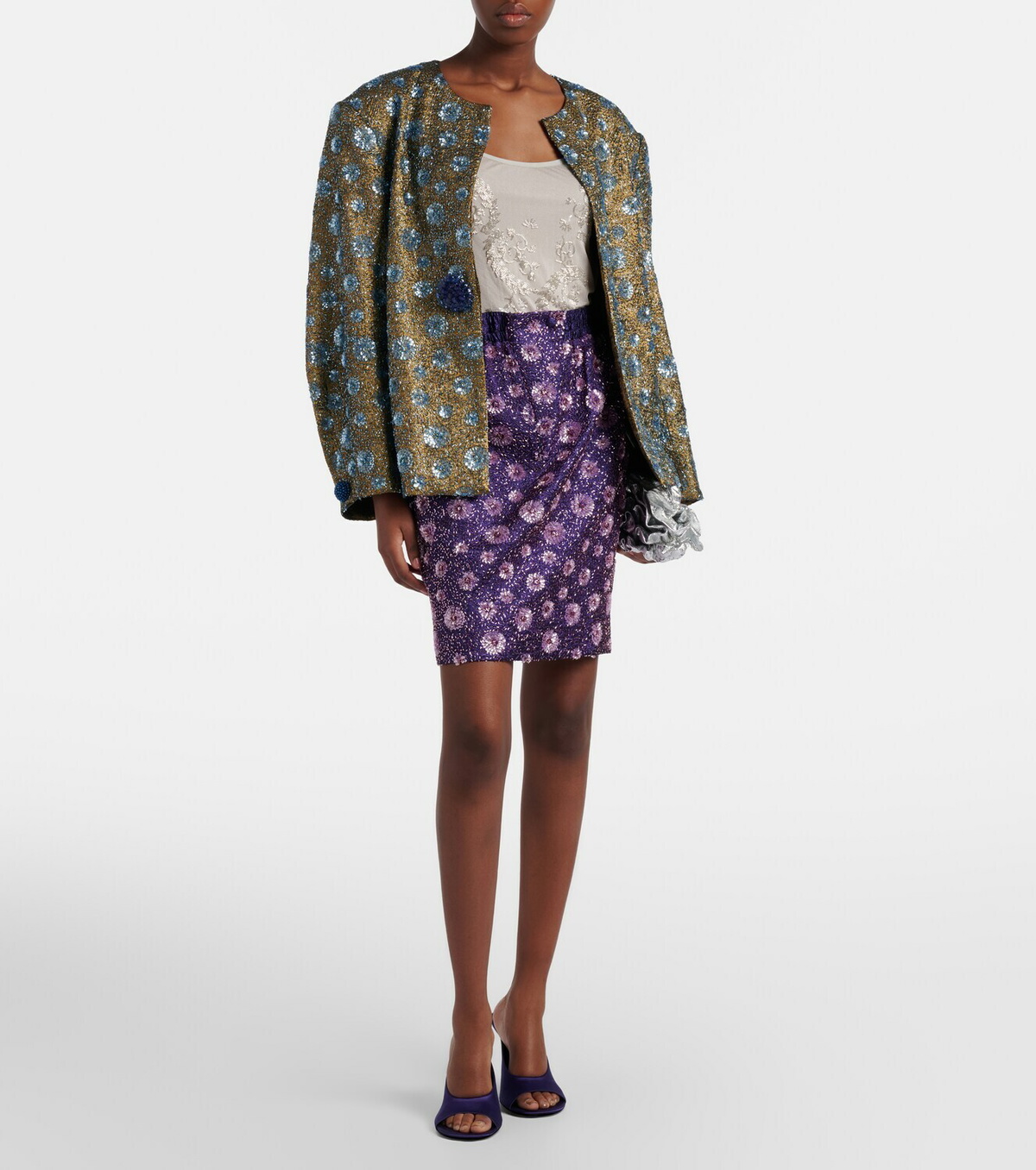Jacques Wei Floral sequined pencil skirt