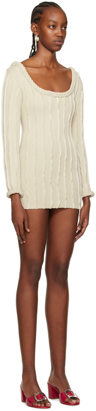 Helenamanzano Beige Braided 3D Stripe Minidress