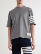 Thom Browne - Logo-Appliquéd Striped Cotton-Jersey T-Shirt - Gray