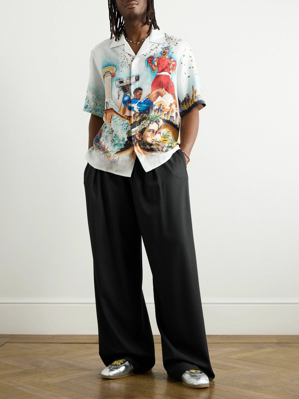 Casablanca - Convertible-Collar Printed Silk-Twill Shirt - White Casablanca