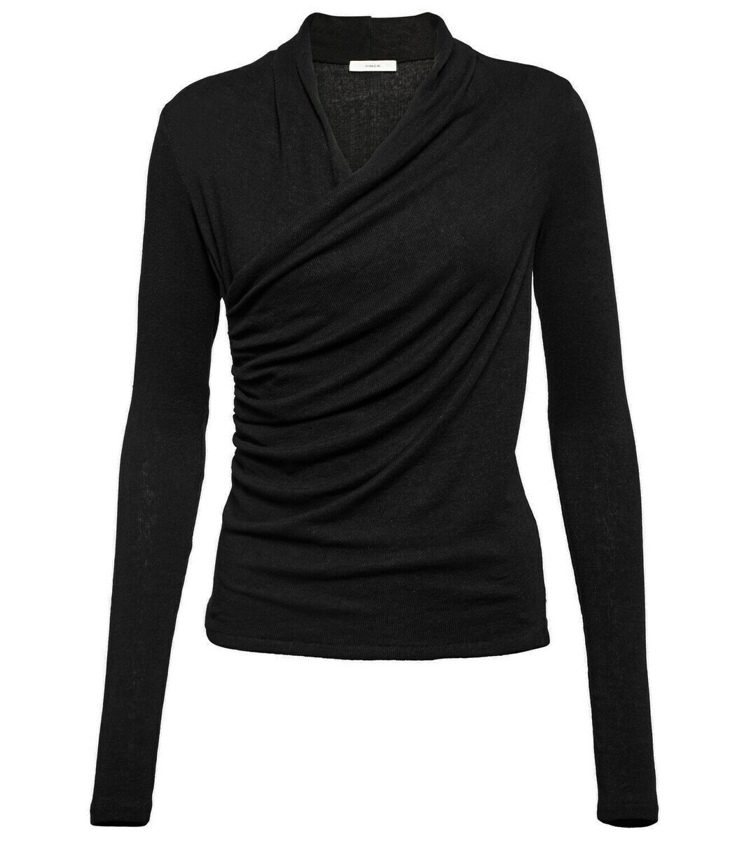 Monique Draped Jersey Blouse in Noire