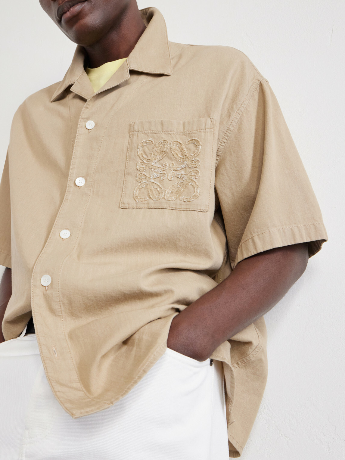 LOEWE - Camp-Collar Anagram-Detailed Cotton-Twill Shirt - Neutrals