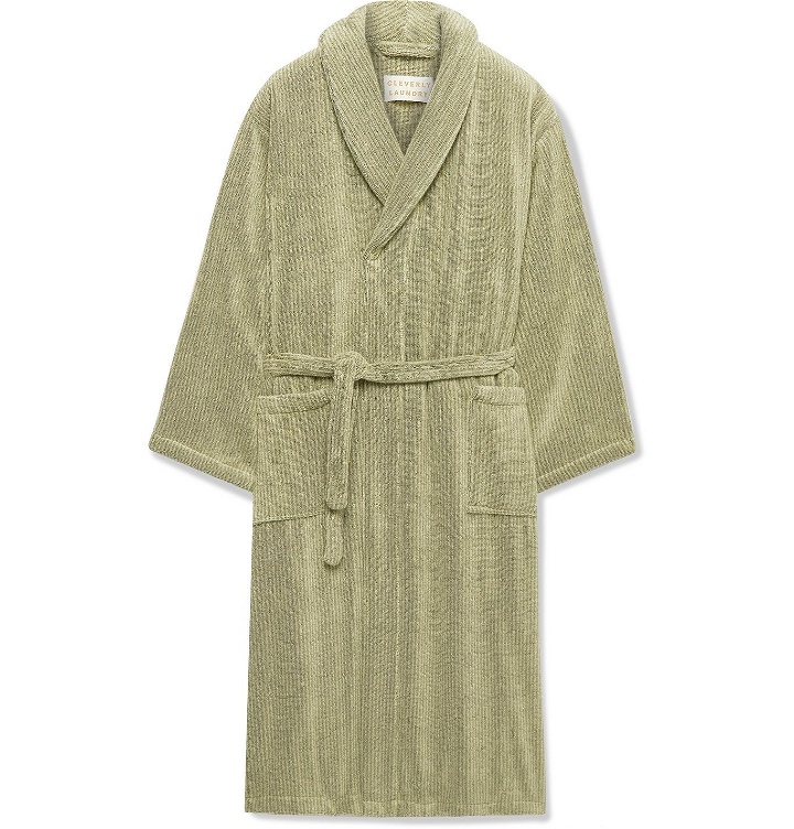 Photo: Cleverly Laundry - Pinstriped Cotton-Terry Robe - Green