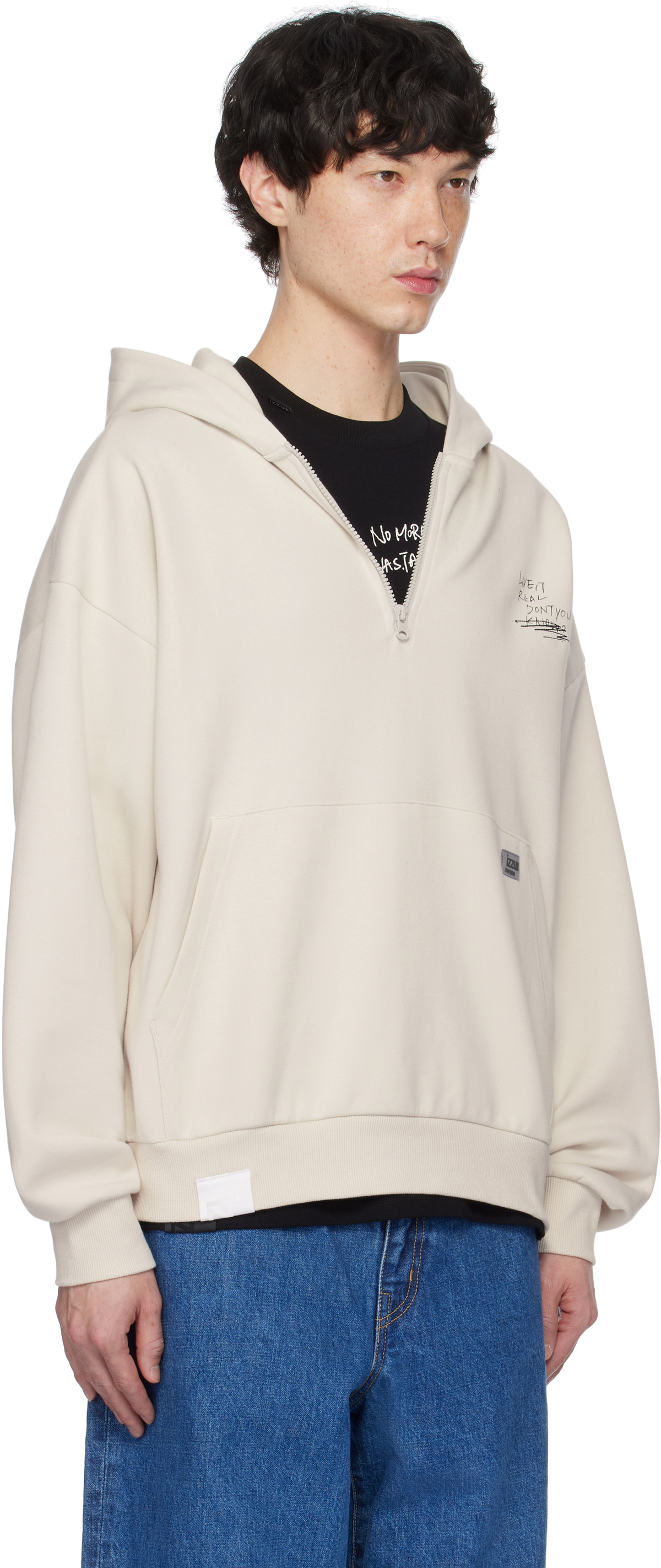 Izzue Beige Graphic Print Zip Hoodie
