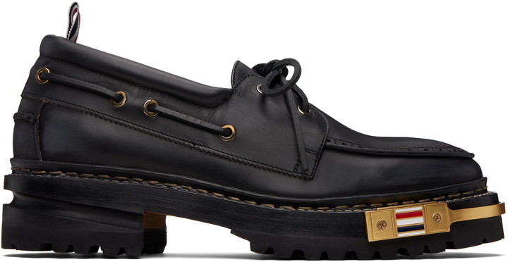 Photo: Thom Browne Black Distressed Calf Hiking Boat Shoes