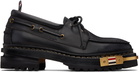 Thom Browne Black Distressed Calf Hiking Boat Shoes