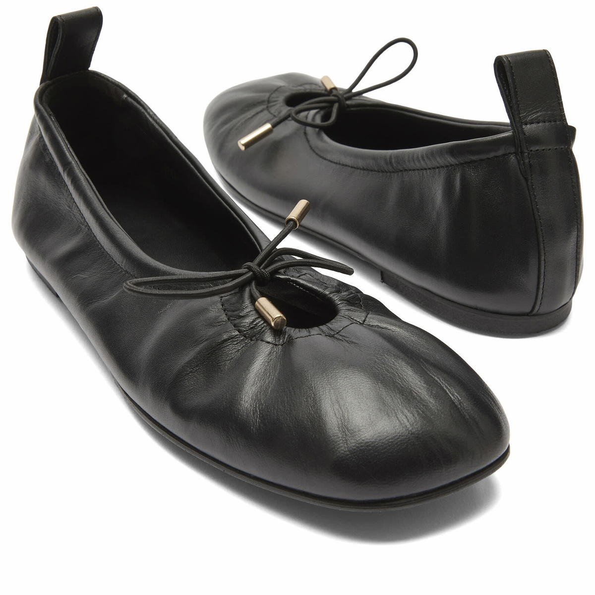 ALOHAS Women's Rosalind Brown Leather Ballet Pumps in Black