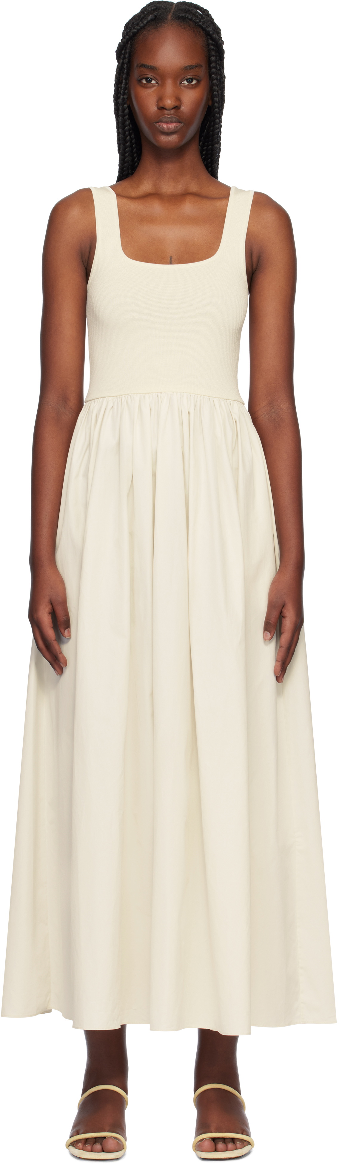 Enfold White and Beige Knit Layered Dress Enfold