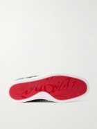 Christian Louboutin - Louis Junior Grosgrain-Trimmed Embroidered Distressed Denim Sneakers - Blue