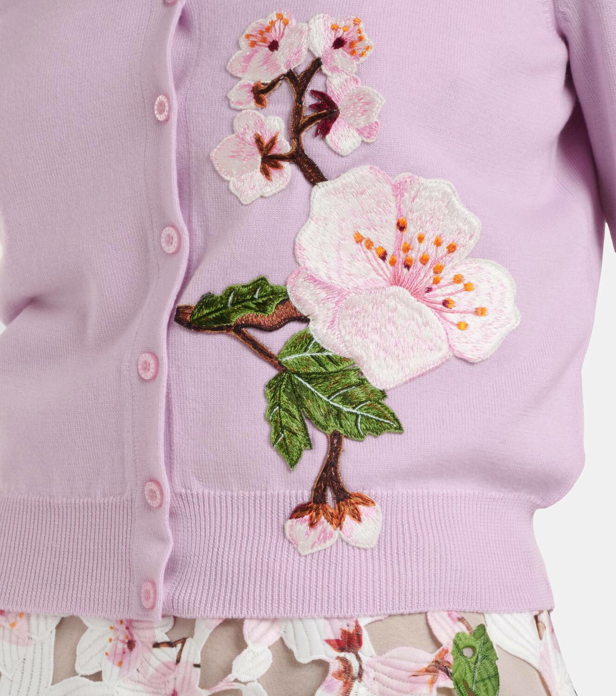 Oscar de la Renta Floral-appliqué virgin wool cardigan