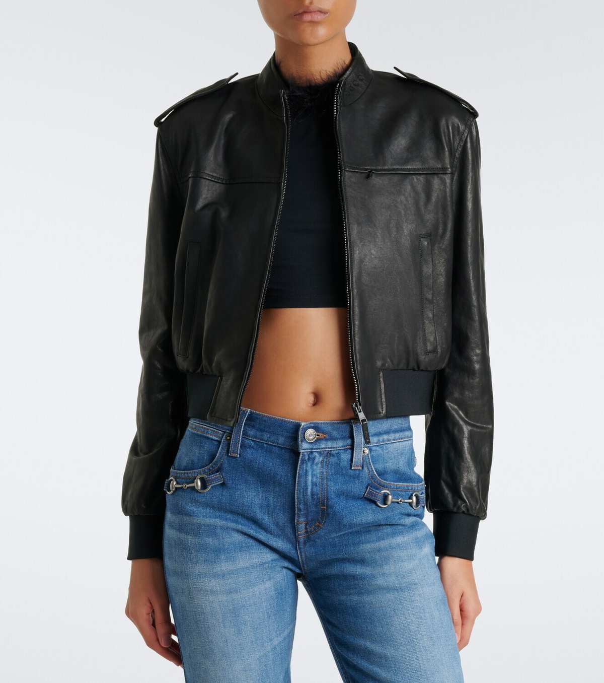 Gucci Feather-trimmed jersey crop top