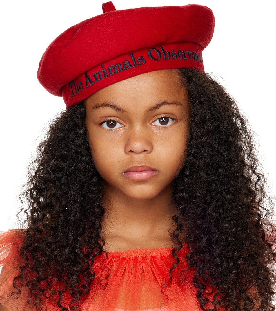 The Animals Observatory Kids Red Embroidered Beret