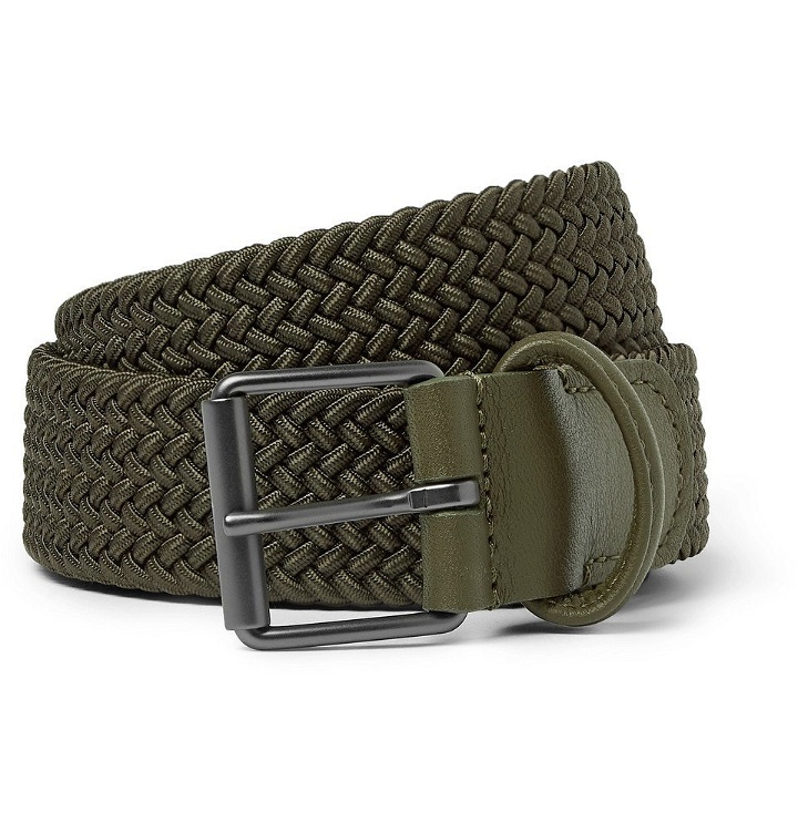 Photo: Anderson's - 3.5cm Green Leather-Trimmed Woven Elastic Belt - Men - Green