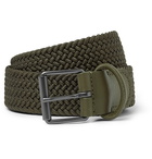 Anderson's - 3.5cm Green Leather-Trimmed Woven Elastic Belt - Men - Green