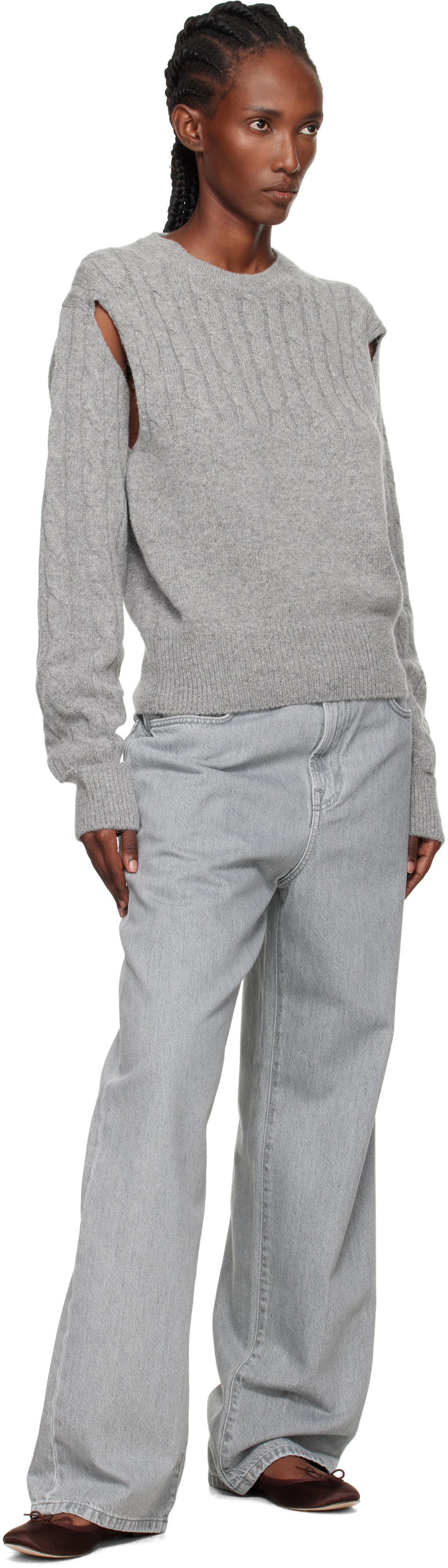 OPEN YY Gray Convertible Cable Knit Sweater