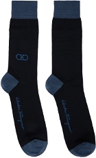 Ferragamo Navy & Blue Gancini Socks