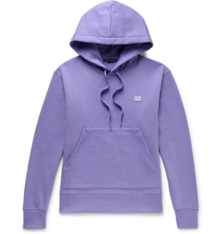 Photo: Acne Studios - Ferris Logo-Appliquéd Mélange Fleece-Back Cotton-Jersey Hoodie - Purple