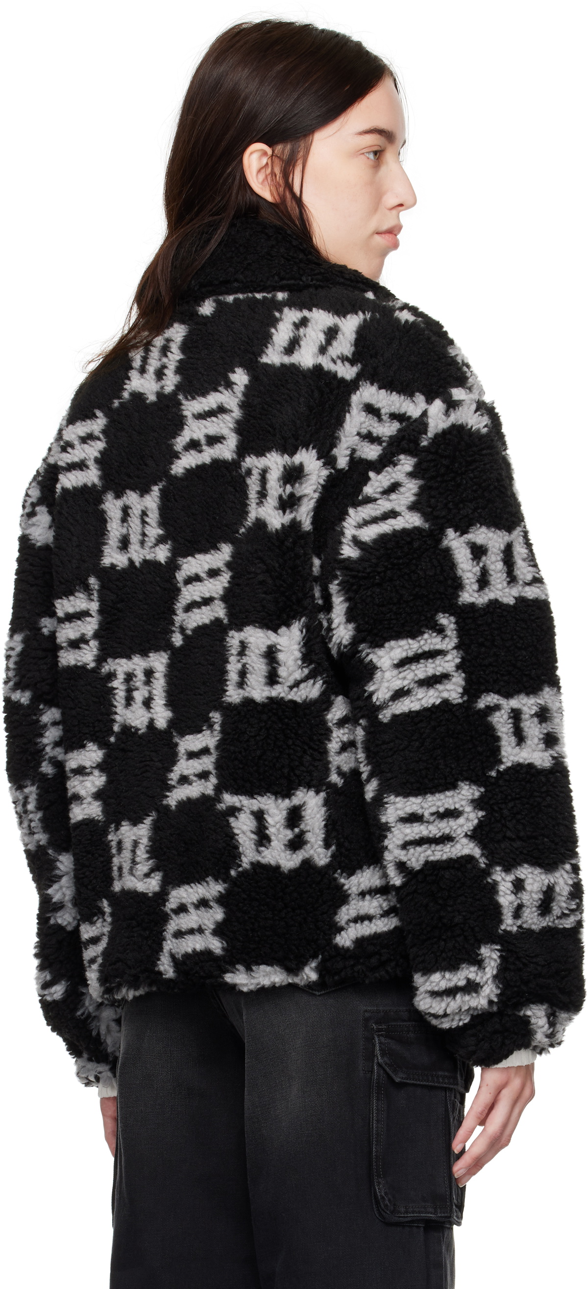 MISBHV Black Monogram Faux-Shearling Jacket