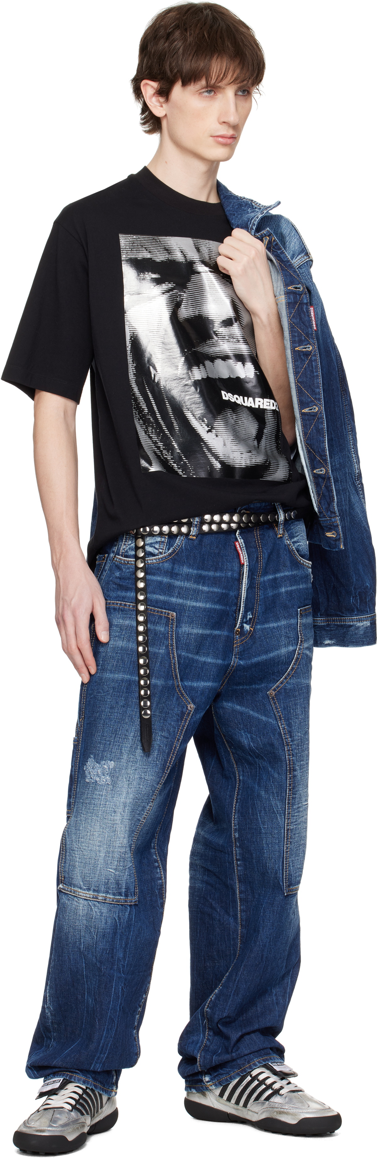 Dsquared2 Black Allover Studs Snap Button Belt
