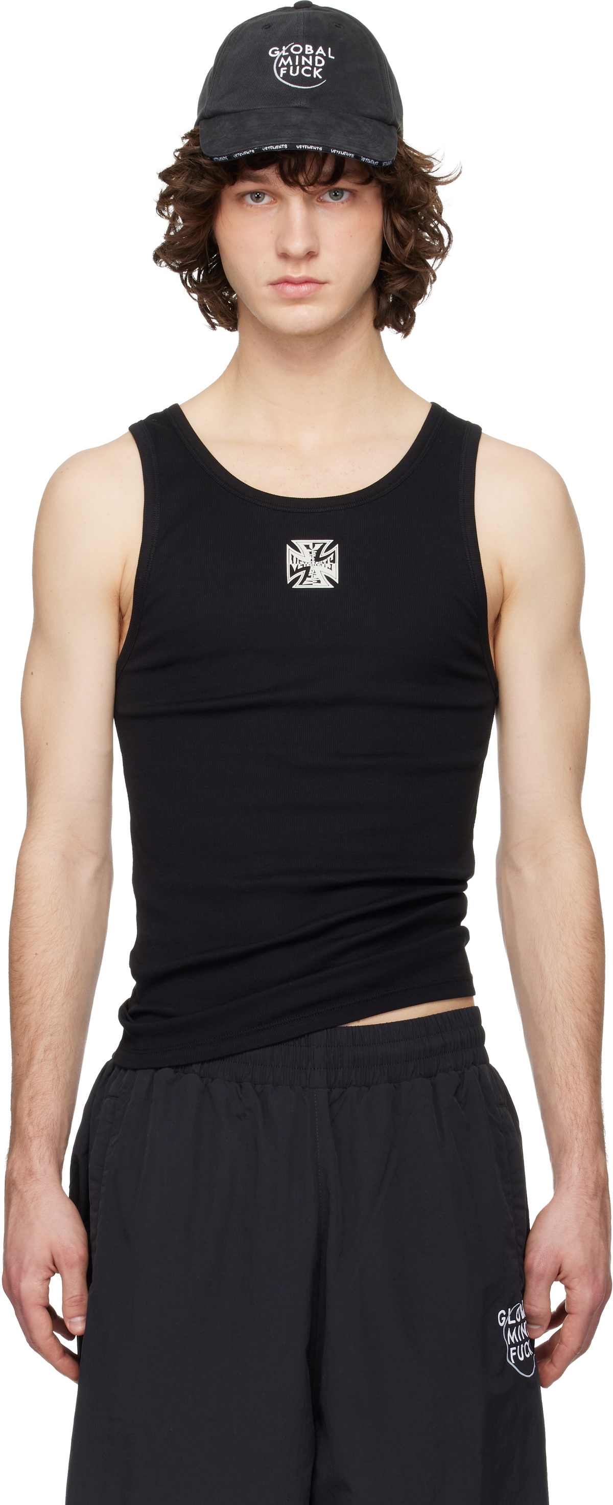 VETEMENTS Black Biker Cross Logo Tank Top