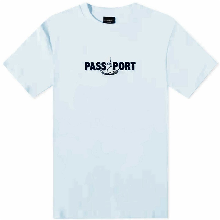 Photo: Pass~Port Men's Featherweight Embroidery T-Shirt in Powder Blue