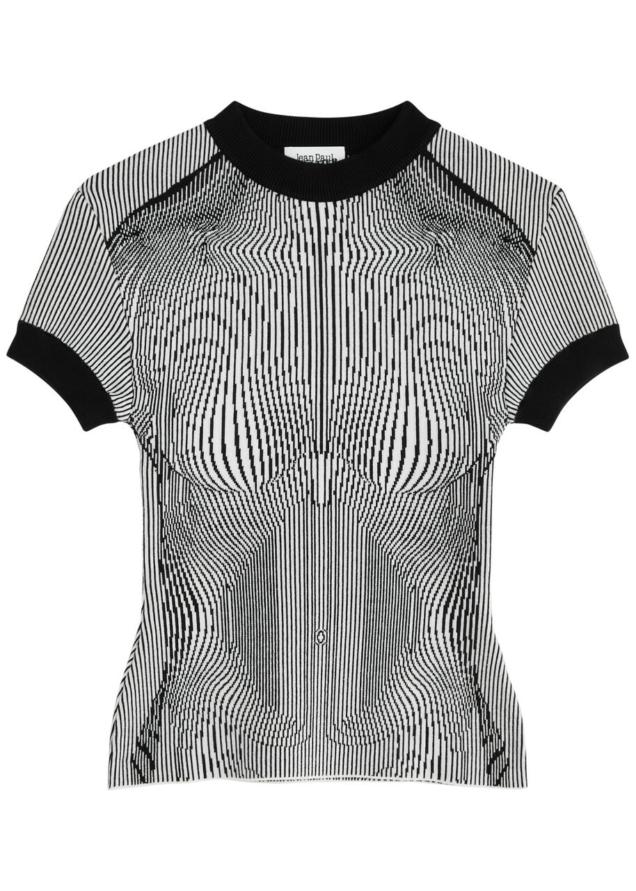 Jean Paul Gaultier Patterned-intarsia Knitted top White And Black