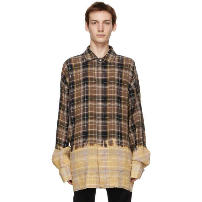 Photo: Palm Angels Brown Bleached Check Loose Overshirt