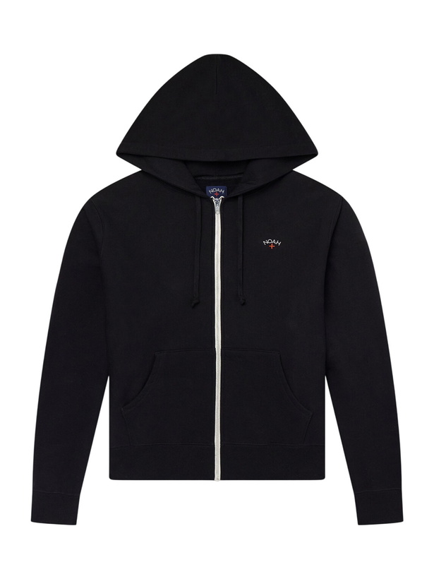 Photo: Noah - Logo-Embroidered Cotton-Jersey Zip-Up Hoodie - Black