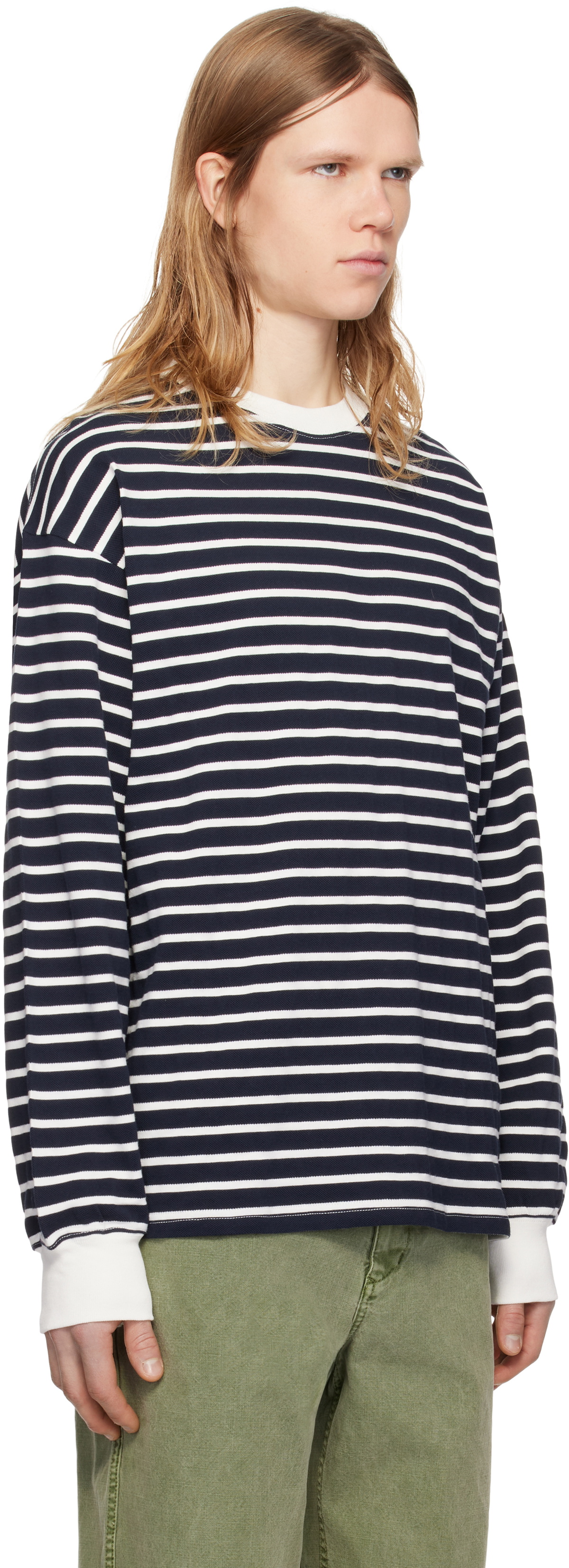 Pilgrim Surf + Supply Navy & White Blinky Striped Longsleeve T-shirt