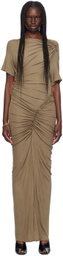 Atlein Brown Asymmetric Ruched Maxi Dress