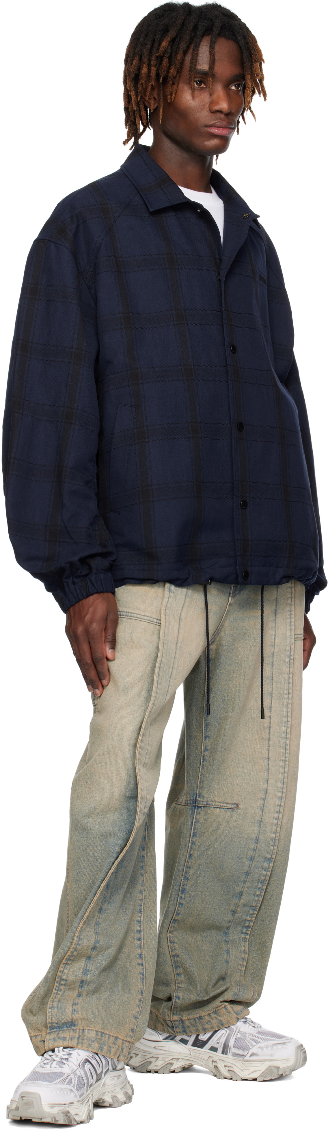 Juun.J Navy Core Check Overshirt