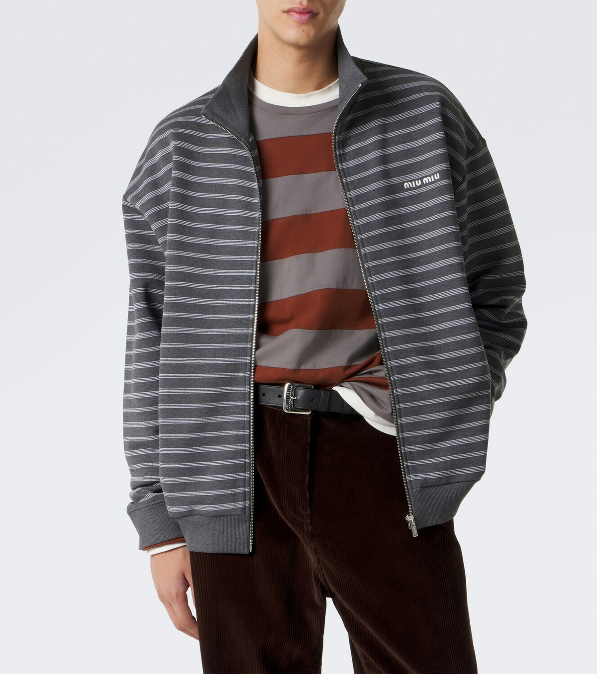 Miu Miu Striped oversized cotton fleece sweatshirt
