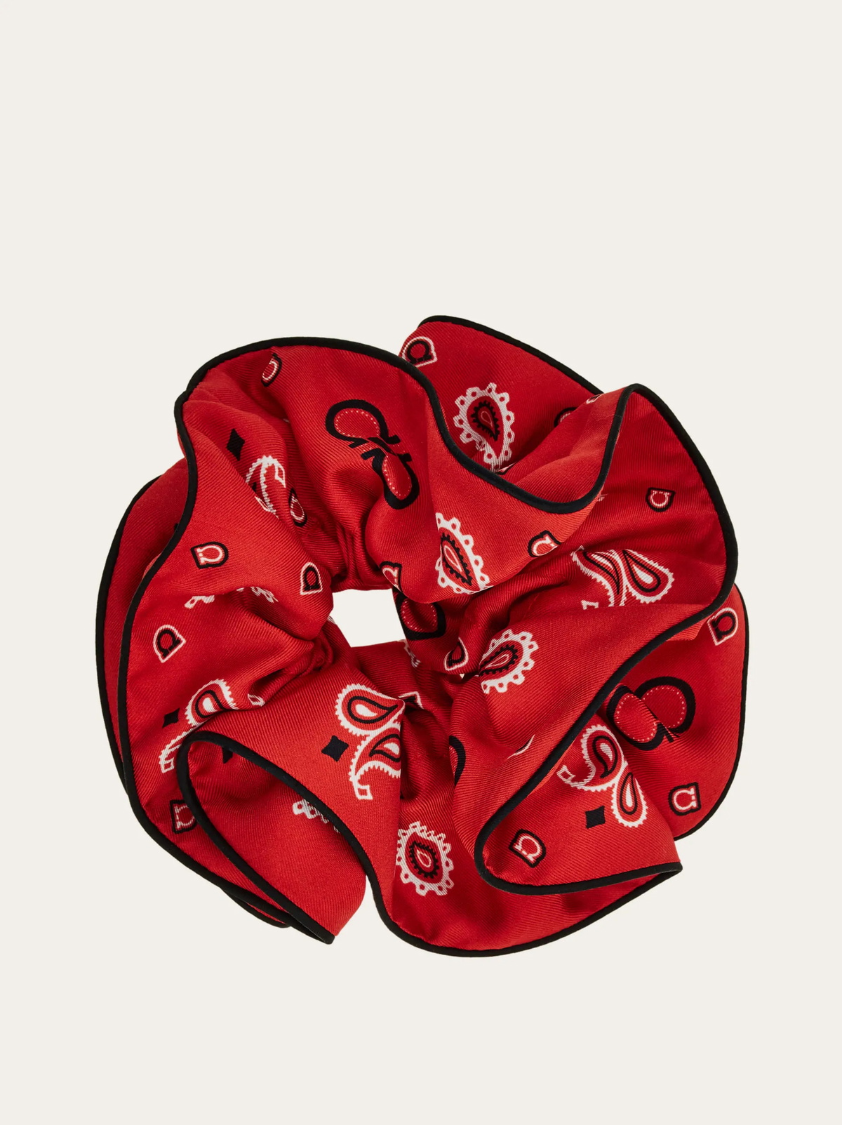 Ferragamo Womens Arabesque print silk scrunchie in Red