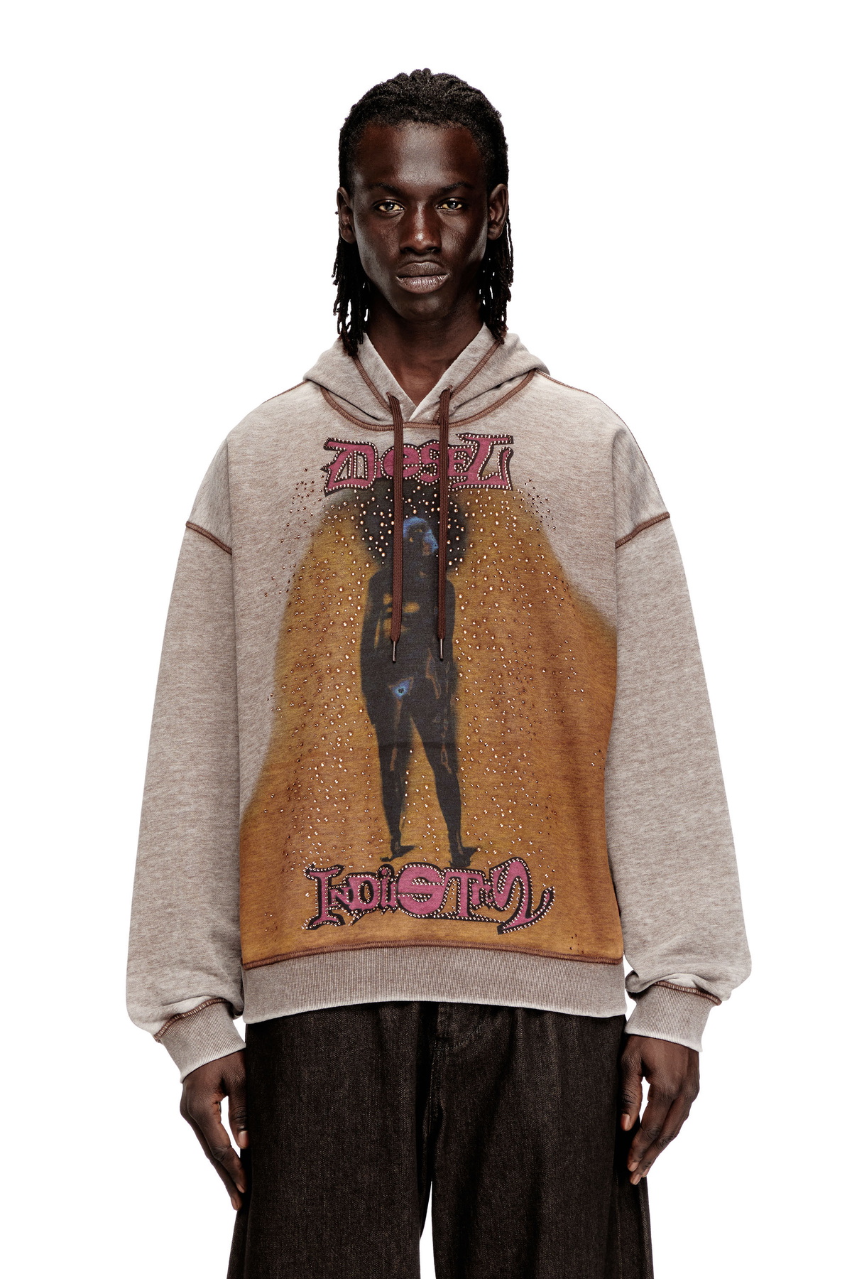 Diesel Hoodie with print and studs - Sweaters Mens in Multicolor