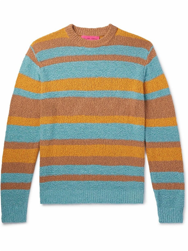 Photo: The Elder Statesman - Striped Cotton, Linen and Silk-Blend Sweater - Brown