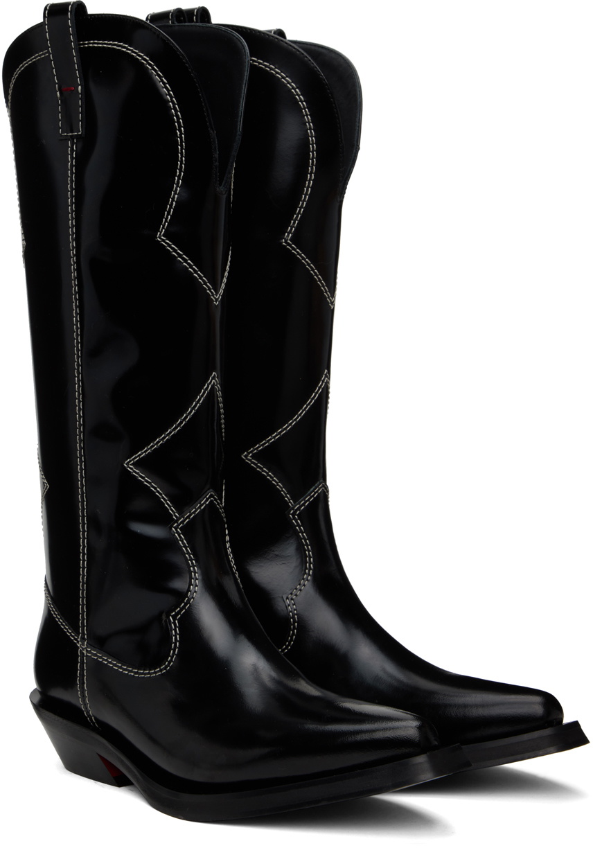 Hugo Black Embroidered Cowboy Boots Hugo Boss