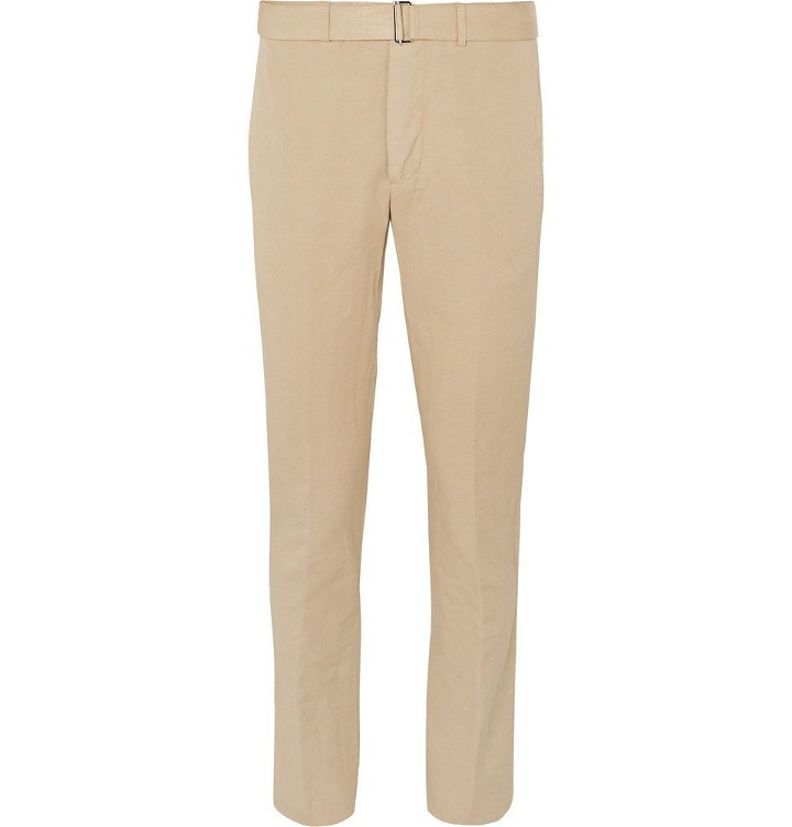 Photo: Officine Generale - Tan Slim-Fit Garment-Dyed Cotton and Linen-Blend Suit Trousers - Beige
