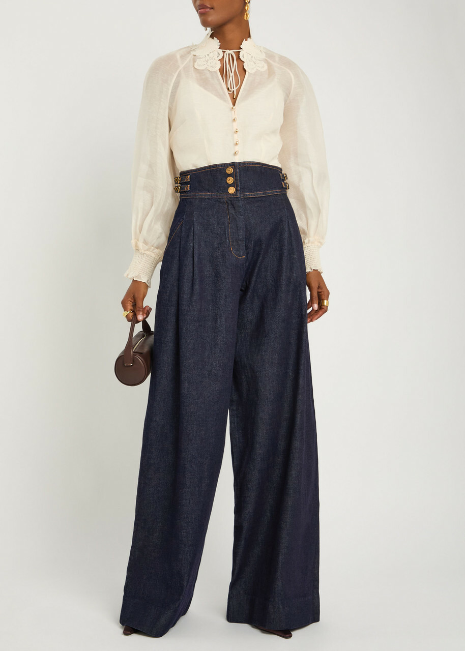 Zimmermann Rebellion Wide-leg Denim Trousers Navy