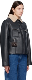 Saks Potts Navy Pablo Leather Jacket