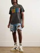 SAINT Mxxxxxx - Rainbow Logo-Print Distressed Cotton-Jersey T-Shirt - Gray