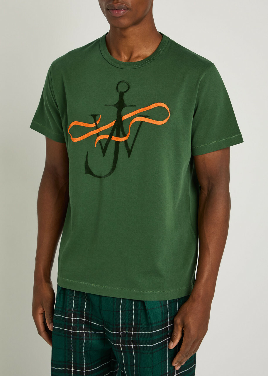 JW Anderson Ribbon Anchor Embroidered Cotton T-shirt Green