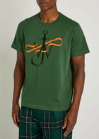 JW Anderson Ribbon Anchor Embroidered Cotton T-shirt Green