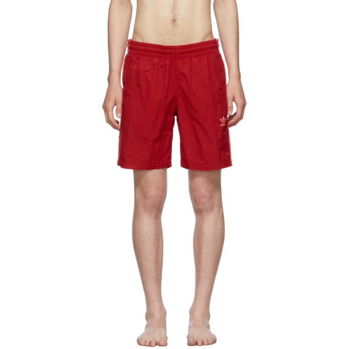 Photo: adidas Originals Red 3-Stripes Swim Shorts