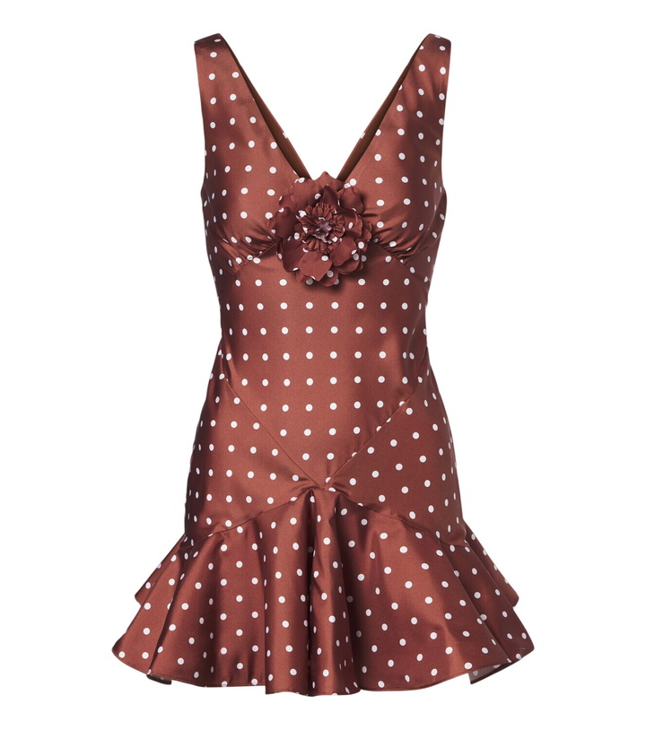 Photo: Rodarte Floral-appliqué polka-dot silk twill minidress