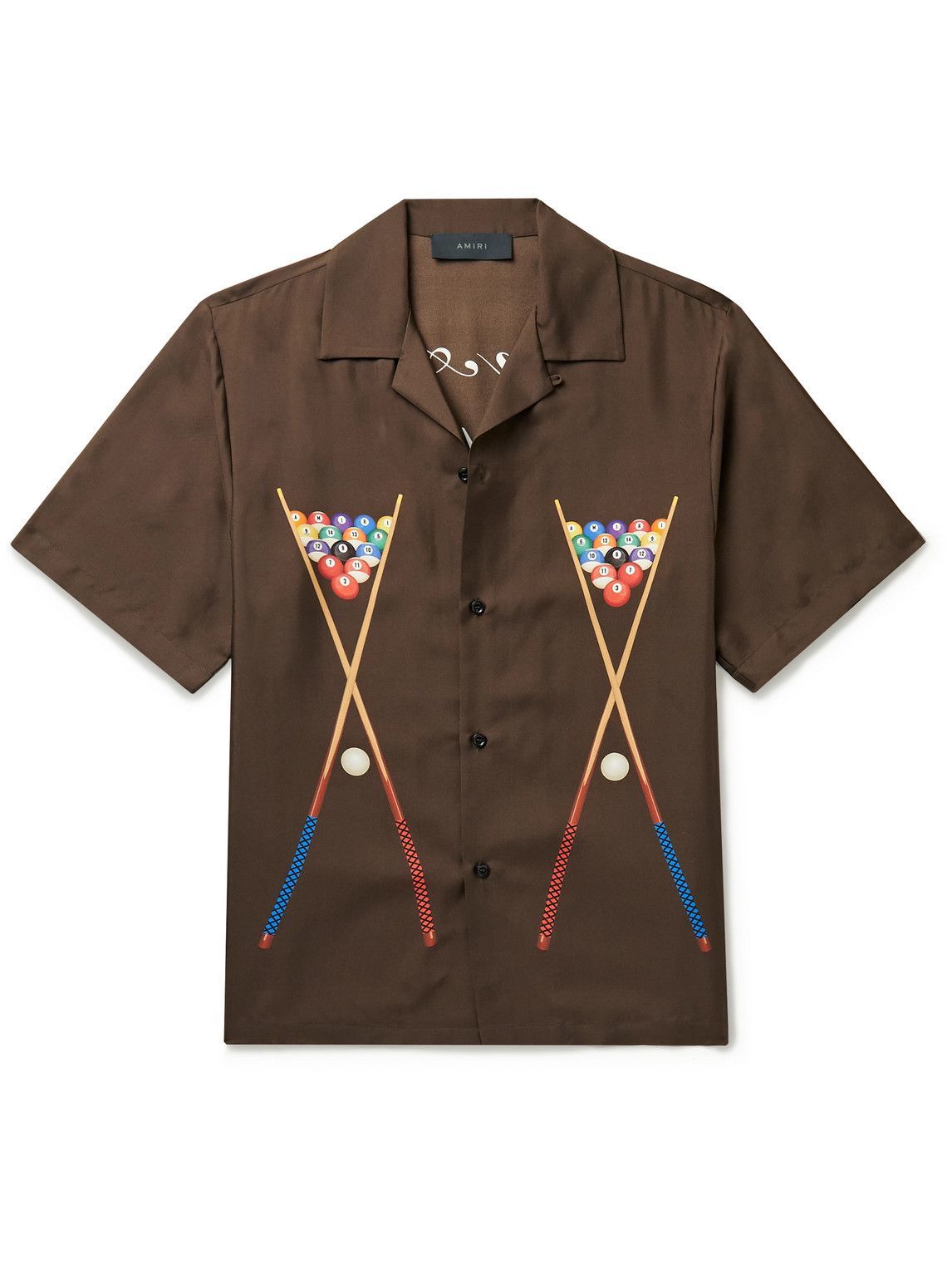 AMIRI Billiards Camp-Collar Printed Silk-Twill Shirt Brown Amiri