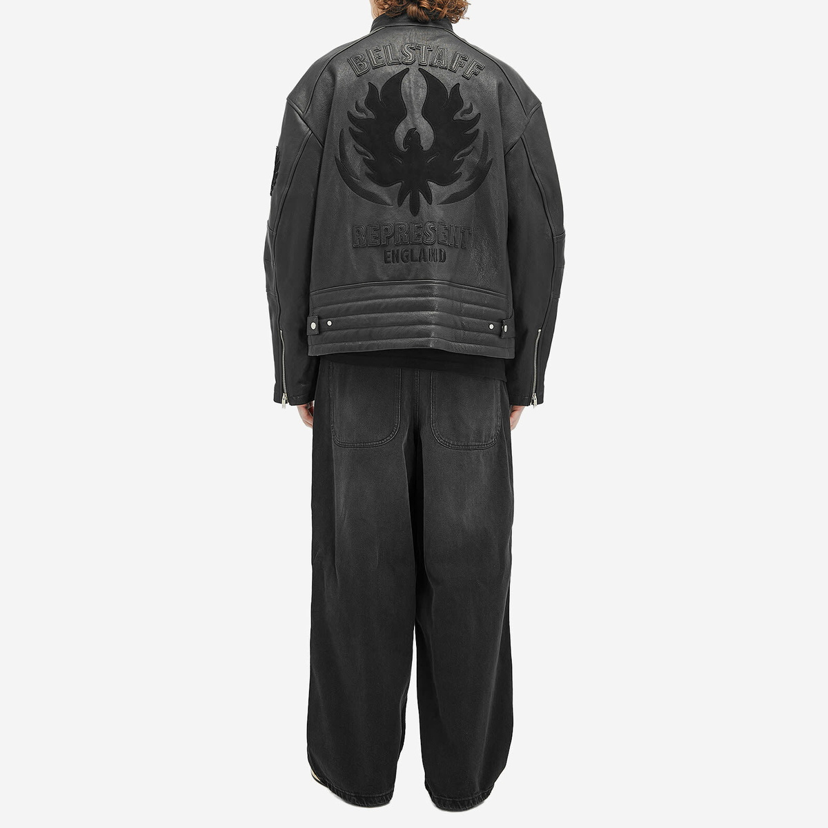 Represent Men's x Belstaff Leather Race Jacket in Black Represent