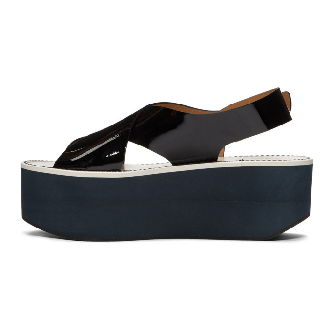 Flamingos Black Patent Virginia Platform Sandals