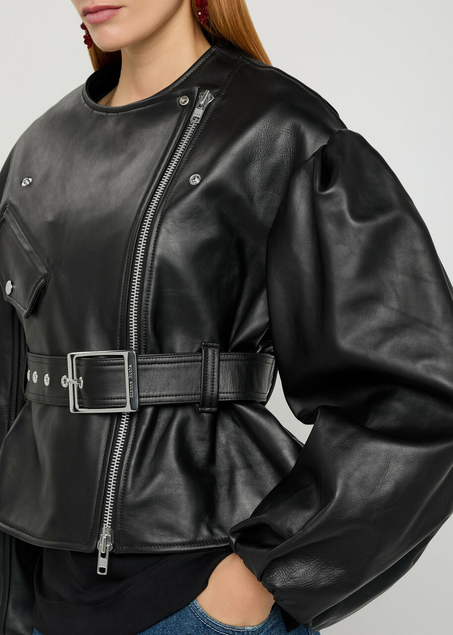 Simone Rocha Belted Leather Biker Jacket Black